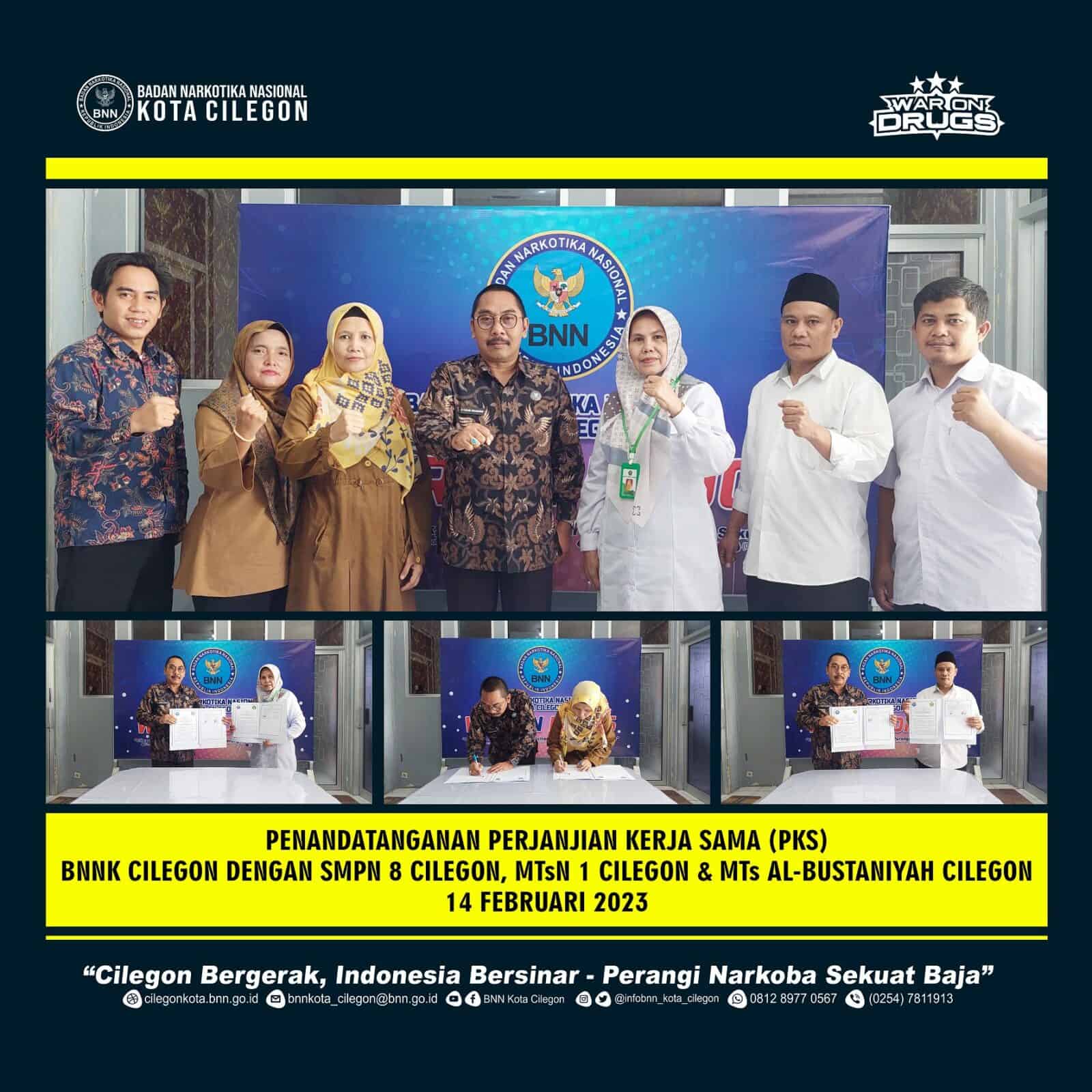 Penandatanganan Perjanjian Kerja Sama (PKS) BNN Kota Cilegon dengan SMPN 8 Cilegon, MTsN 1 Cilegon dan MTs Al-Bustaniyah Cilegon PKS 14 02